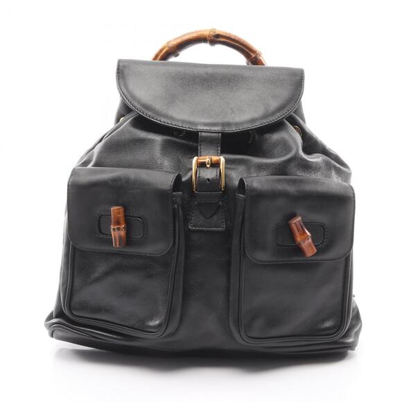 GUCCI Black Leather Bamboo Backpack main image 10